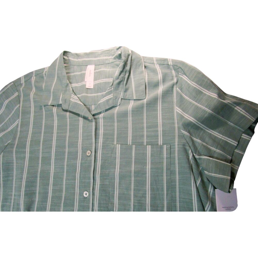 Auden Women's Sleepwear Pajama Top Green White Stripes Short Sleeves Size XL - Picture 4 of 8